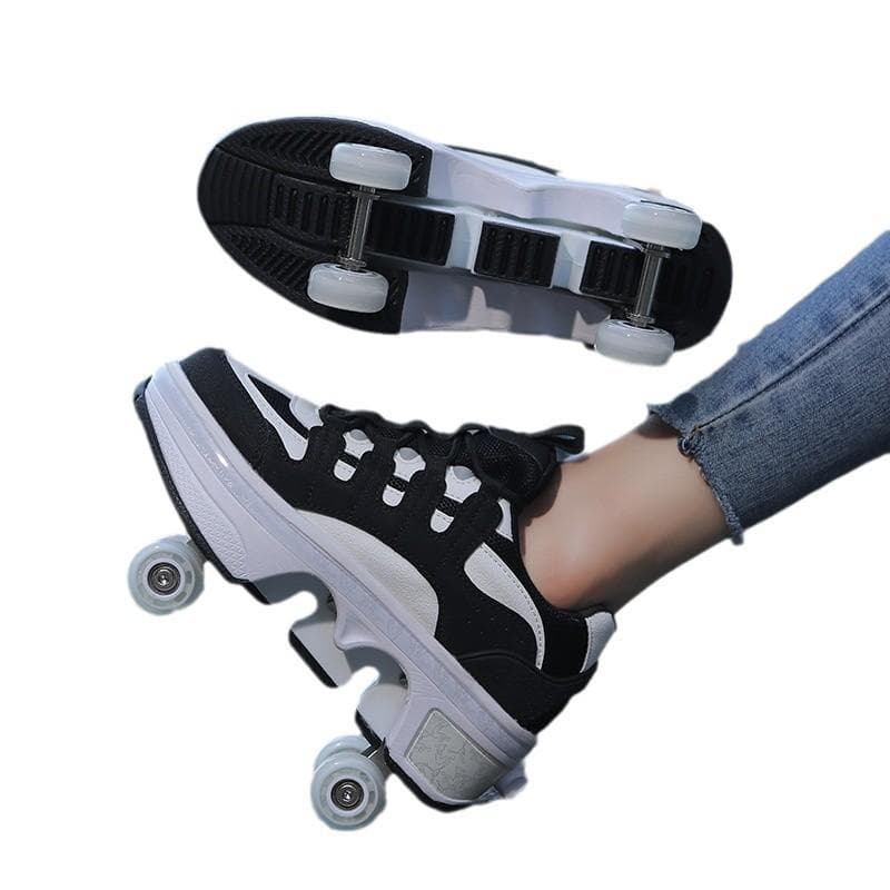 Patinaj cu role pentru adolescenți, pantofi noi de deformare, cu patru roți, cu dublă utilizare, pantofi cu role cu rând dublu, pot merge