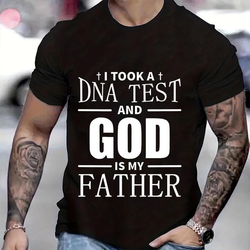 Religious Christian T-Shirt for Men Took A Dna Test and God Is My Father Print Men's Tshirts Christian Cross Jesus Tee Clothes cm