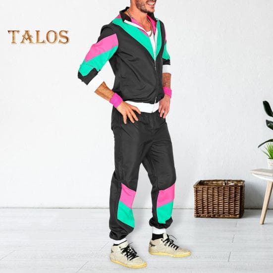Costum trening anii '80 '90 pentru bărbați femei retro hip hop jachetă vânt costum colorblock 2 piese ținută hip hop pentru petreceri tematice