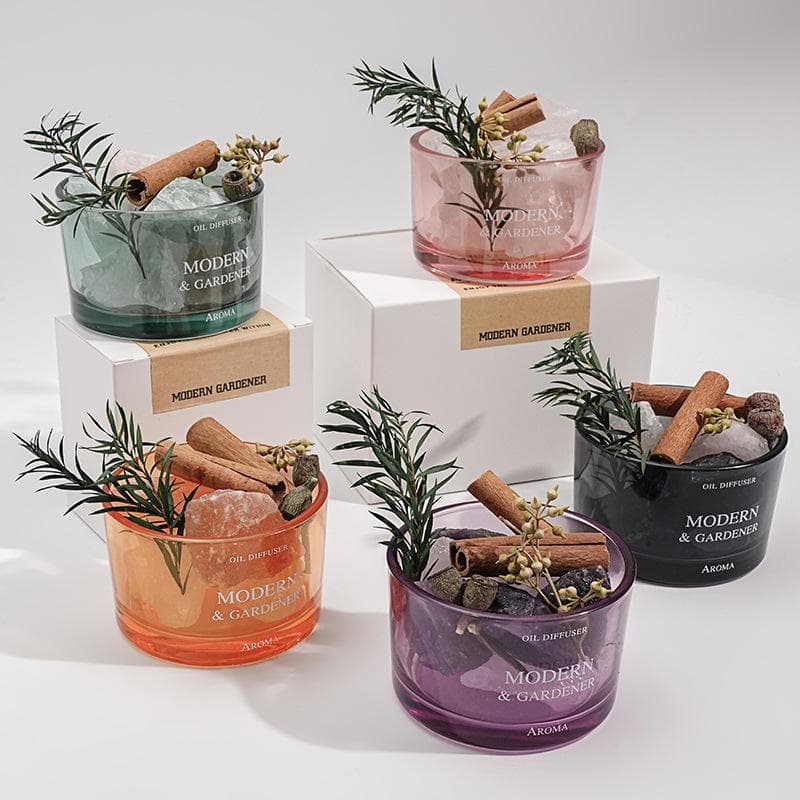 Set Ornament Aromaterapie Cristal Fără Foc pentru Casă cu Pietre Difuzoare de Ulei Esențial - Parfum de Iasomie pentru Dormitor, Living verde