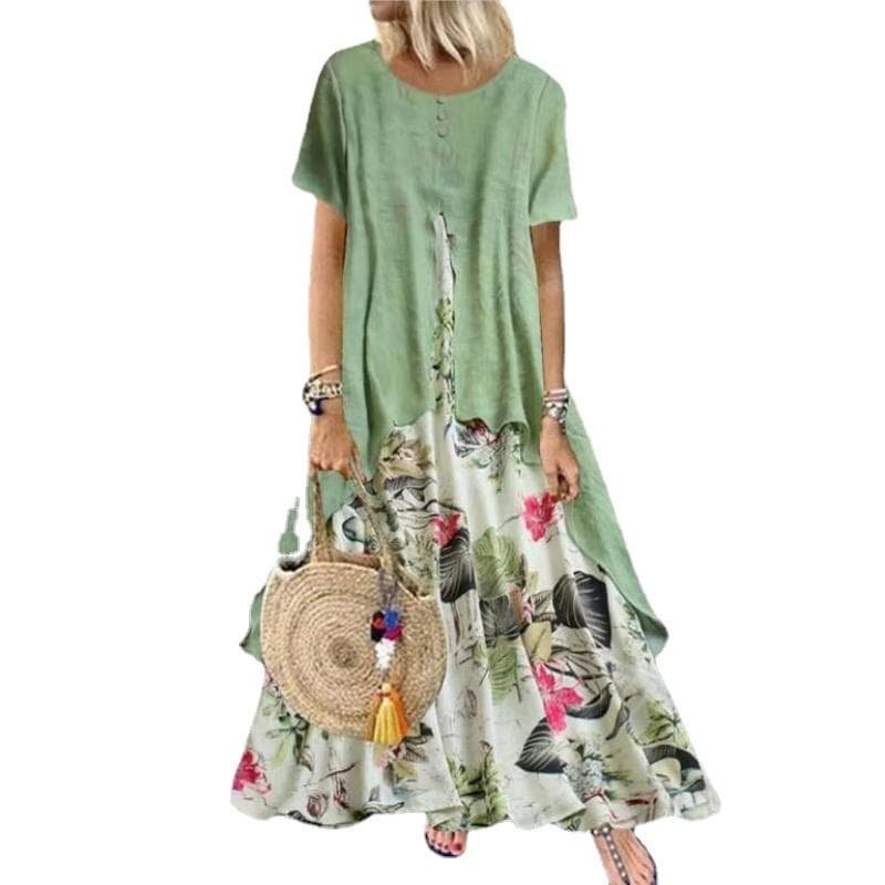 Rochii de vară, la modă nouă, ocazional, elegant, bumbac, ramie, mozaic, imprimeu, tiv mare, largi, mai mari, rochie midi de plajă vintage M-5XL