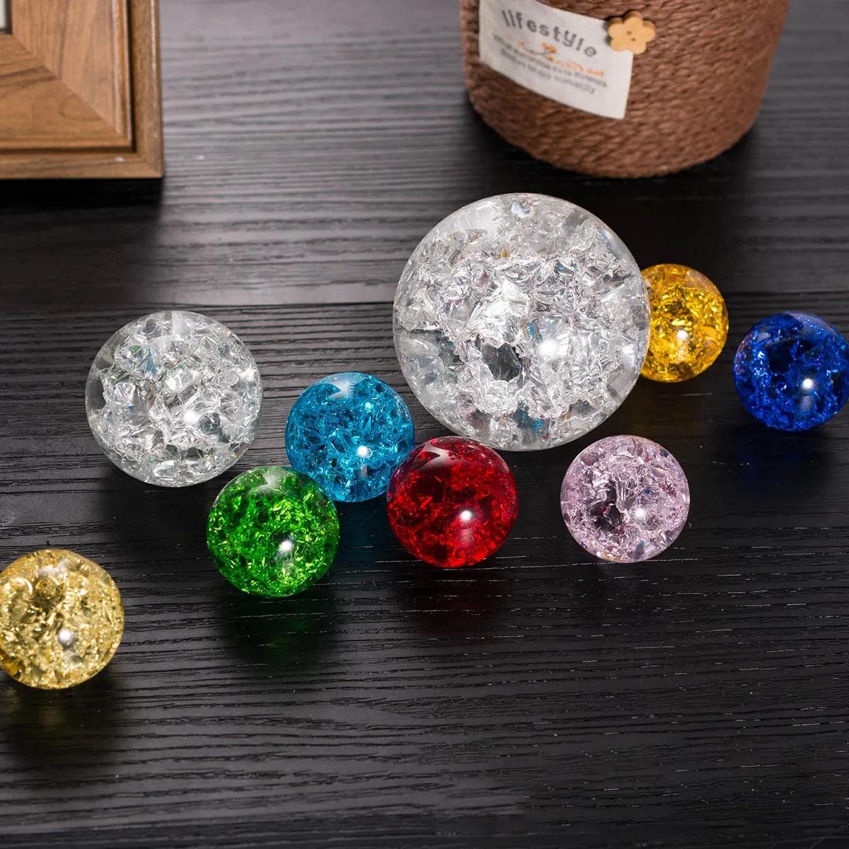 30mm 40mm 50mm 60mm Fântână cu bile de cristal crăpată de gheață Bonsai Caracteristică de apă Ornamente de decorare Ornamente de stâncă