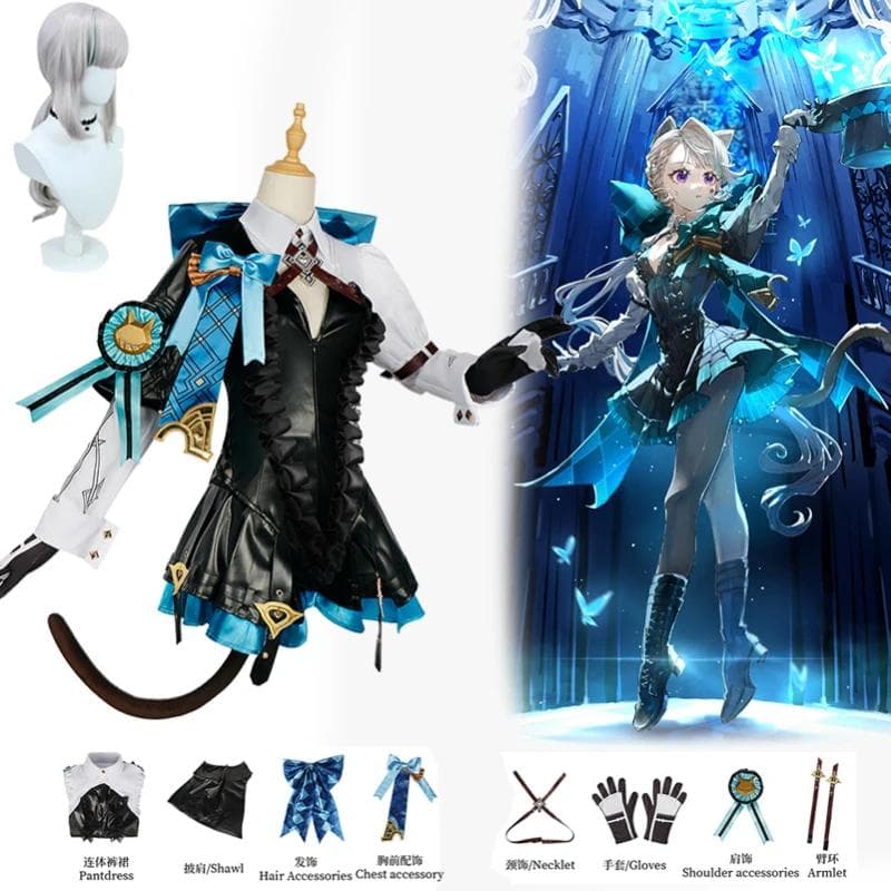 Lynette cosplay Peruca Set Complet Costum Magician Asistent Carnaval Uniforme haine Halloween Femei Rochie cm