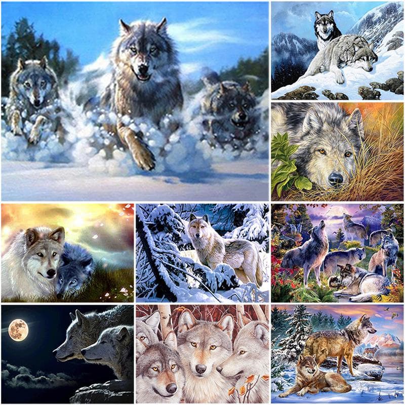 Pictură cu diamant 5D DIY Wolf Animal Mozaic Kit cu punct de cruce Broderie cu diamant Full Drill Round