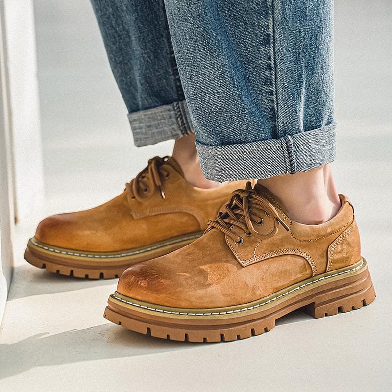 Hight Quality Classic British Street Style Genuine Leather Work Shoes For Men Yellow Hombre Teenagers Daily Casual Dress Shoes cm galben