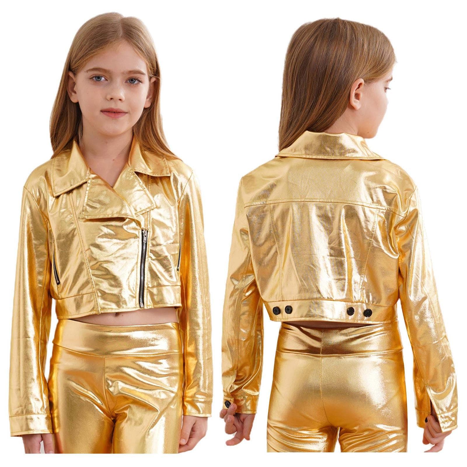 Jachetă Metalică cu Fermoar pentru Copii Unisex, Guler Turnat, Mânecă Lungă, Îmbrăcăminte Exterioară, Jachetă pentru Motocicliști, Hip Hop,