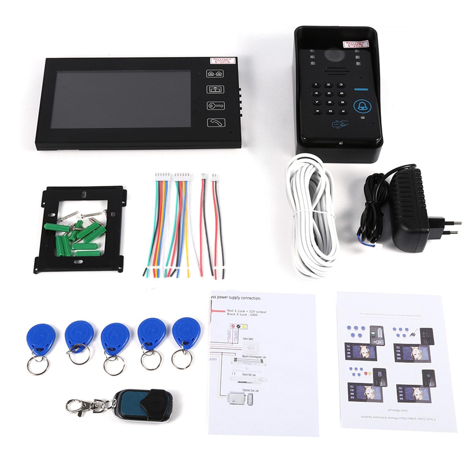 7   LCD tactil RFID Video Telefon Interfon Sonerie Sistem de parolă de securitate la domiciliu alb