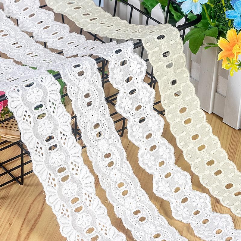 5yds(4,5 metri)/lot 3,5 cm/4 cm/5 cm Țesătură din dantelă - Pânză de dantelă din bumbac alb natural, țesătură de broderie cu orificiu