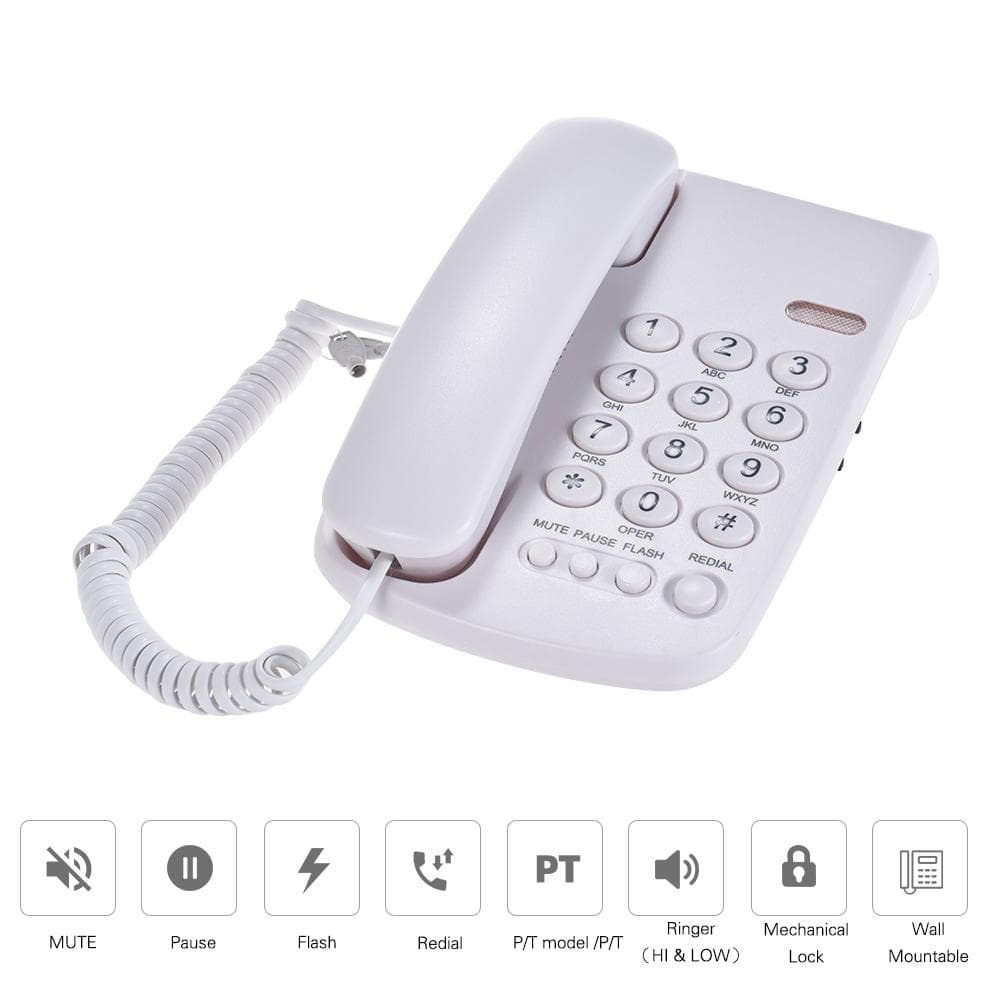 Telefon portabil cu fir Telefon Blocare mecanică Baza receptorului montabilă pe perete alb