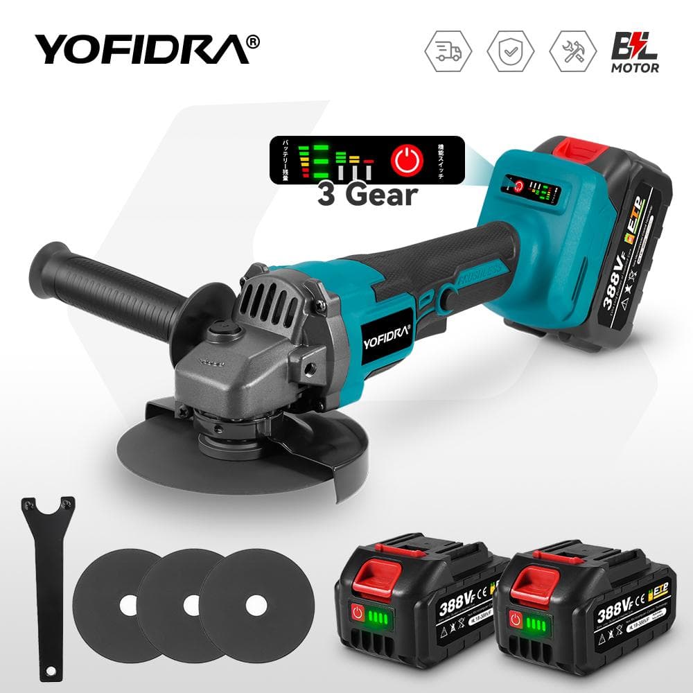 Polizor unghiular electric fără perii YOFIDRA 125mm – Scule electrice fără fir cu 3 viteze pentru tăiere și șlefuire, pentru prelucrarea