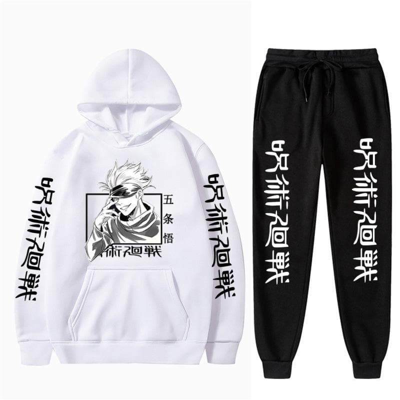 Set bărbați Anime Jujutsu Kaisen pantaloni cu glugă pentru bărbați Casual 2 buc Seturi cu mâneci lungi Harajuku Gojo Satoru Graphics Hanorac cm