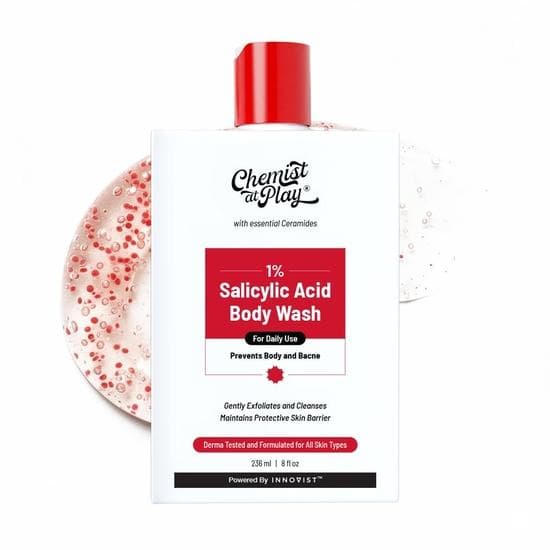 Chemist at Play Gel de duș cu acid salicilic 1% 236ml | Fără parabeni și SLS | Gel de duș exfoliant delicat | Previne acneea corporală, pielea