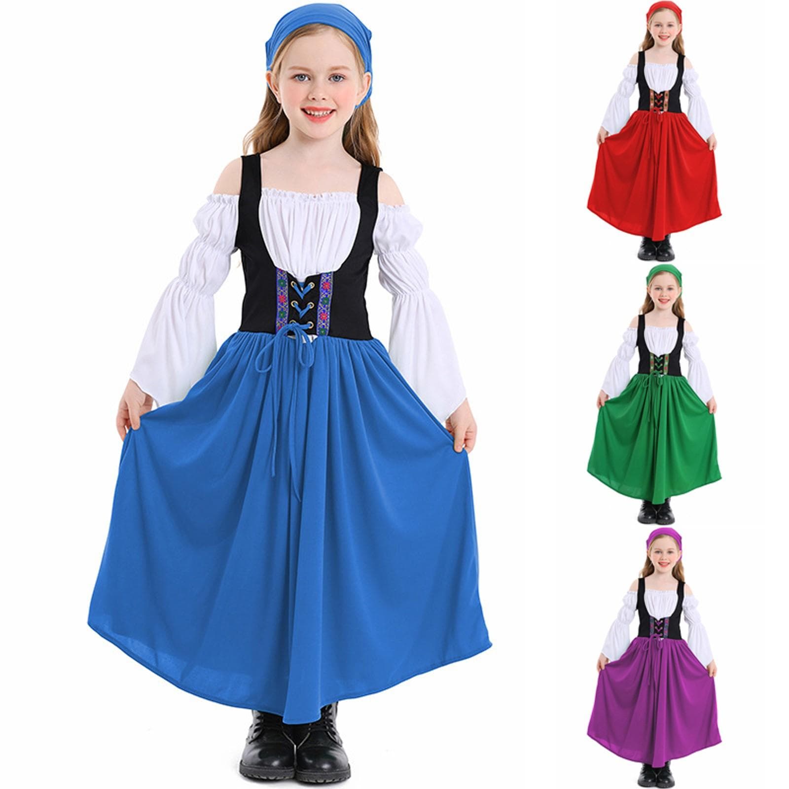 Rochie Vintage de Fată Culoare Solidă Patchwork Rochii Cosplay cm roșu