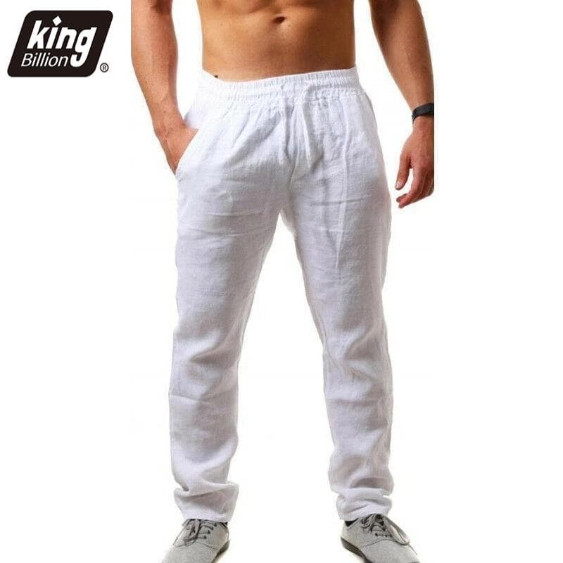 Pantaloni pentru bărbați din bumbac, in, toamnă, noi, respirabili, de culoare uni, pantaloni de in, îmbrăcăminte de fitness, S-3XL cm alb