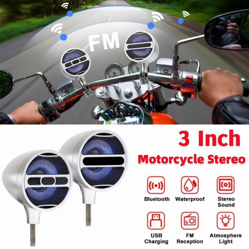 1 pereche de 3 inchi, difuzor Bluetooth stereo pentru motociclete, audio pentru motociclete, radio FM MP3 cu atmosferă LED