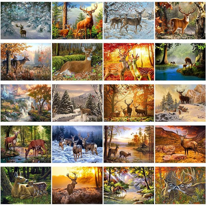 Pictura cu diamant 5D Cerb în pădure naturală, mozaic rotund complet, broderie cu diamante, cu punct de cruce roz