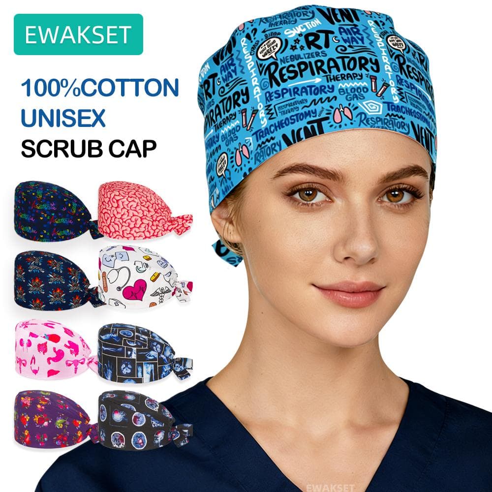 Bonetă Medicală Pulmonologie Unisex 100% Bumbac Femei Bărbați Pălărie Medicală de Spital Chirurgical Imprimat Respiratoriu Bonete Chirurgicale