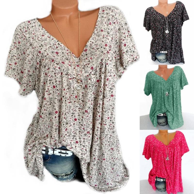 Tricou de vară cu decolteu în V pentru femei, cu mâneci scurte, ample, mai mari, casual cm roz