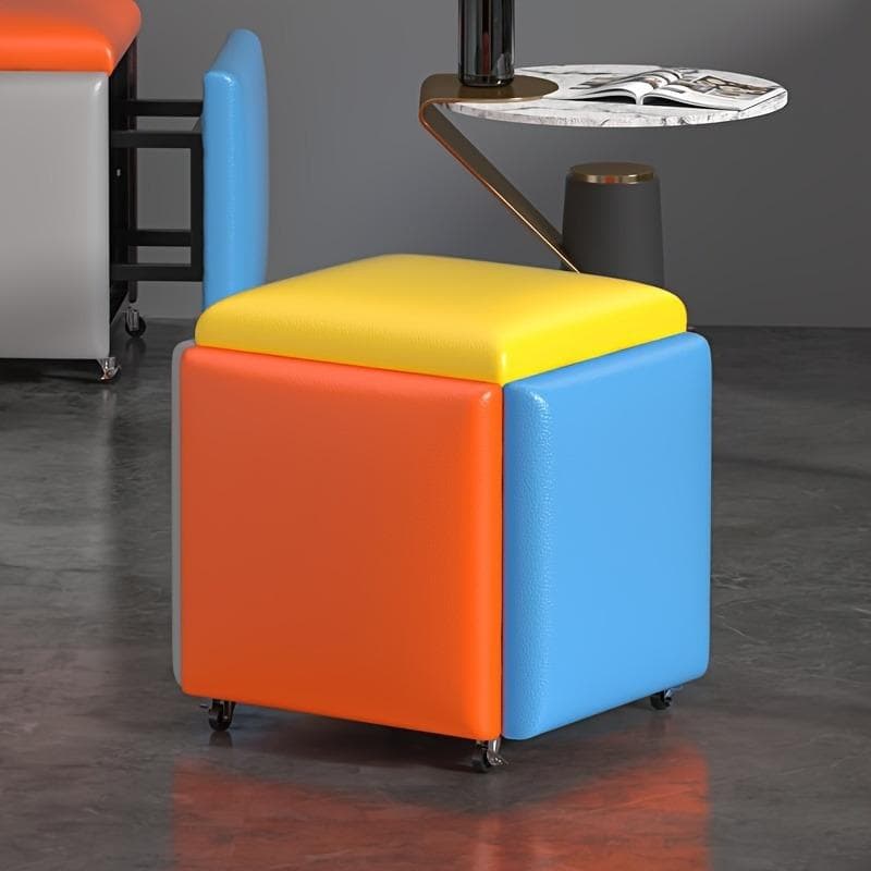 Cub Rubik Creativ Combinat 5 în 1 Taburet Mic cu Roți pentru Scaune de Dining, Măsuțe de Noptieră, Suport pentru Picioare, Otoman Decorativ gri