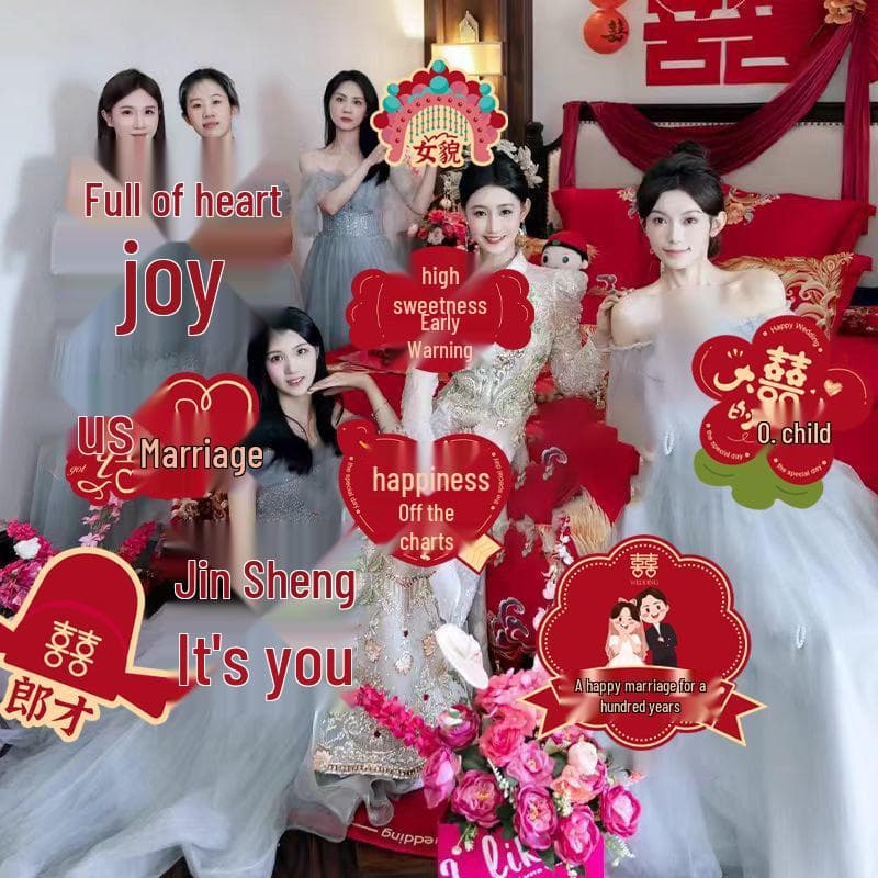 Double Happiness Red Retro Wedding Handheld Sign Photo Prop