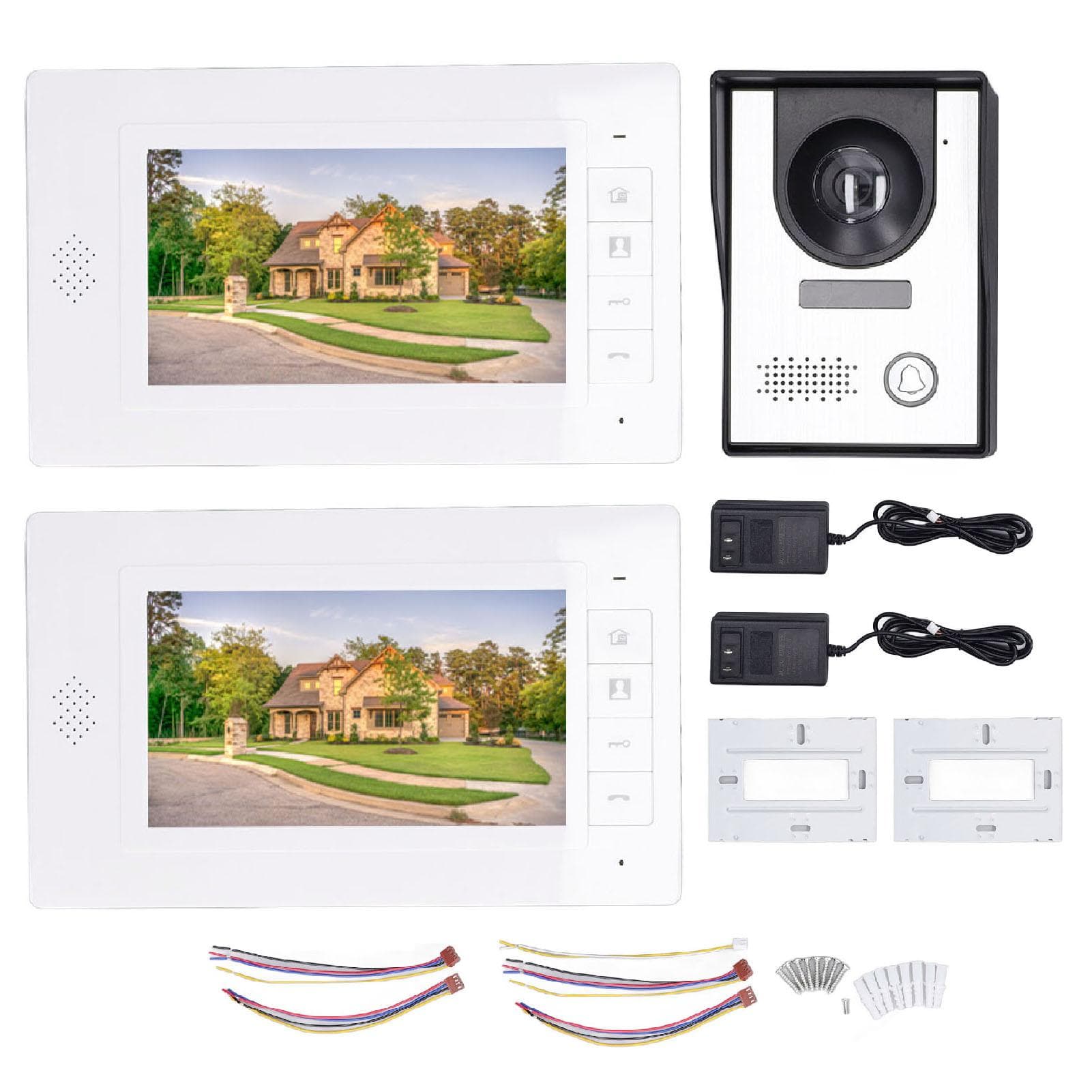 Sonerie Video 2 Buc Ecran TFT 7in Monitor Apel Hands Free Viziune Nocturnă Cameră Video Exterioară