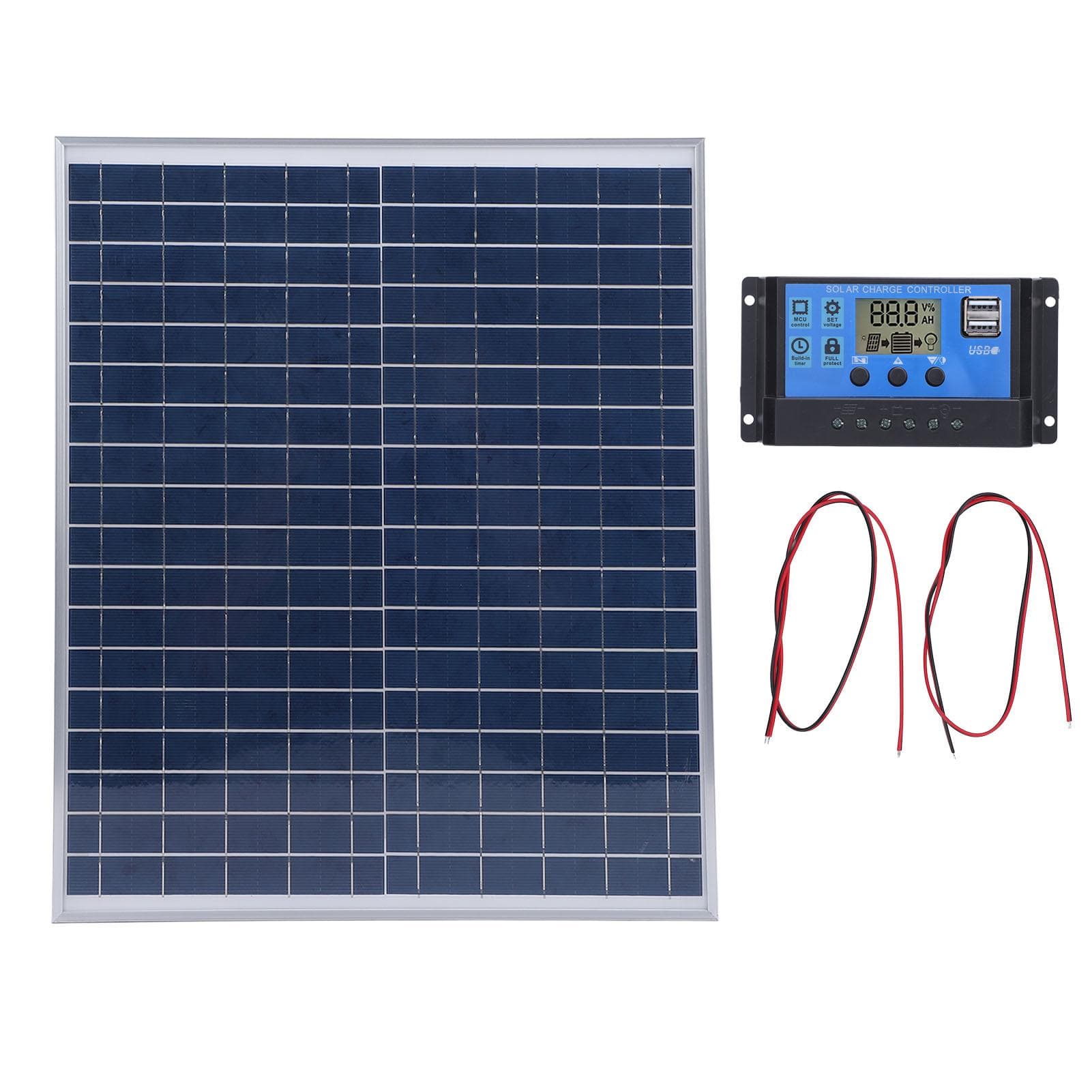 Kit Panou Solar 20W Panou Solar din Siliciu Monocristalin și Controller 60A 12V 24V pentru Mașină Barcă RV
