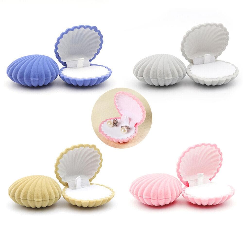 Cutie de bijuterii din catifea Shell Cutie de verighetă Cercei Colier Brățară Cutie cadou Marea Britanie alb