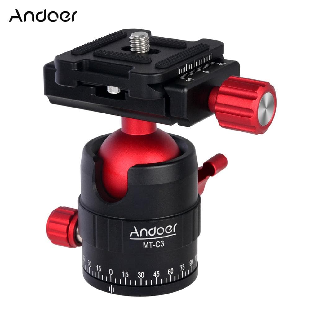 Cap bilă panoramic din aliaj + placă QR cu rotație de 360 ​​de grade pentru monopied trepied pentru cameră roșu