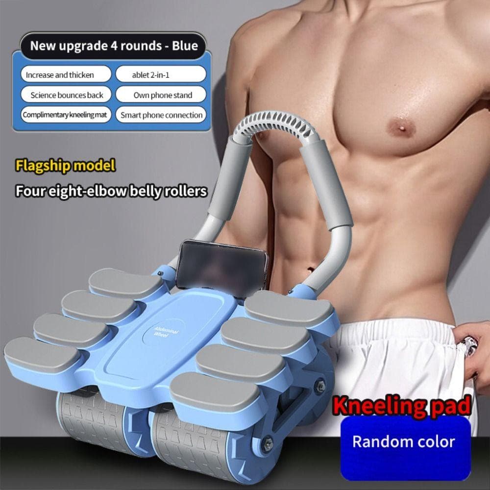 Four-Wheel Abdominal Workout Roller Automatic Rebound 6/8 Elbow Support Abdominal Exercise Machine Anti-Slip with Kneeling Pad