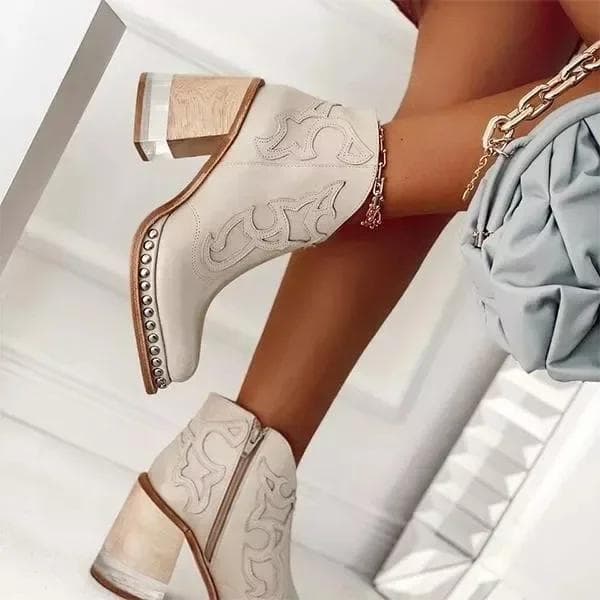 Ghete de Damă Pantofi de Damă din Piele Toc Jos Design Cool Britanic Brodat Ghete Scurte Moi Încălțăminte de Petrecere pentru Doamne PU 024 cm