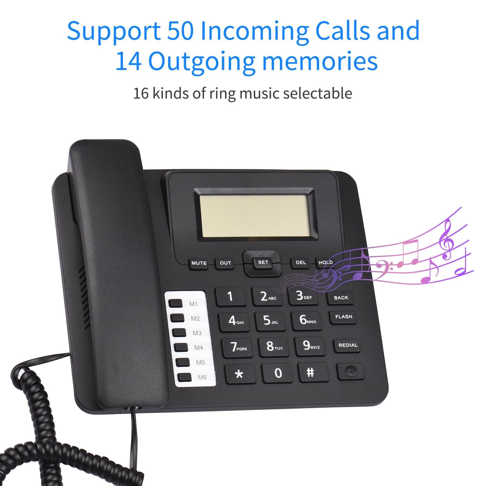 Telefon cu fir negru Birou Telefon fix Telefon DTMF/FSK Suport sistem dual negru