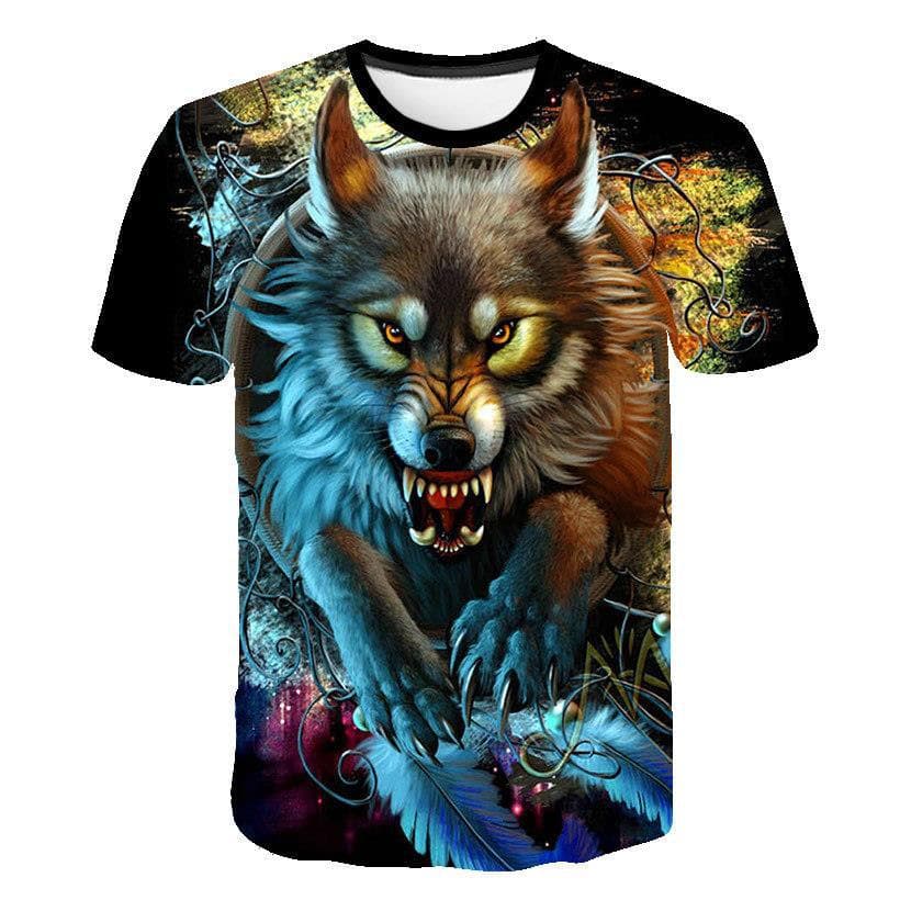 Tricou de vară pentru bărbați 3D lup imprimat cu model de animale Tricouri largi cu gât rotund Topuri cu mâneci scurte bărbați cm