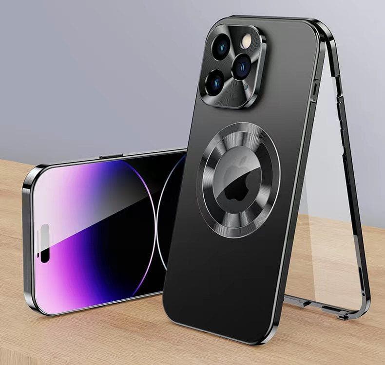 Husă de lux metalică cu logo magnetic pentru iPhone 16 15 14 13 12 Pro Max Plus carcasă de protecție completă pentru cameră, comparabilă cu