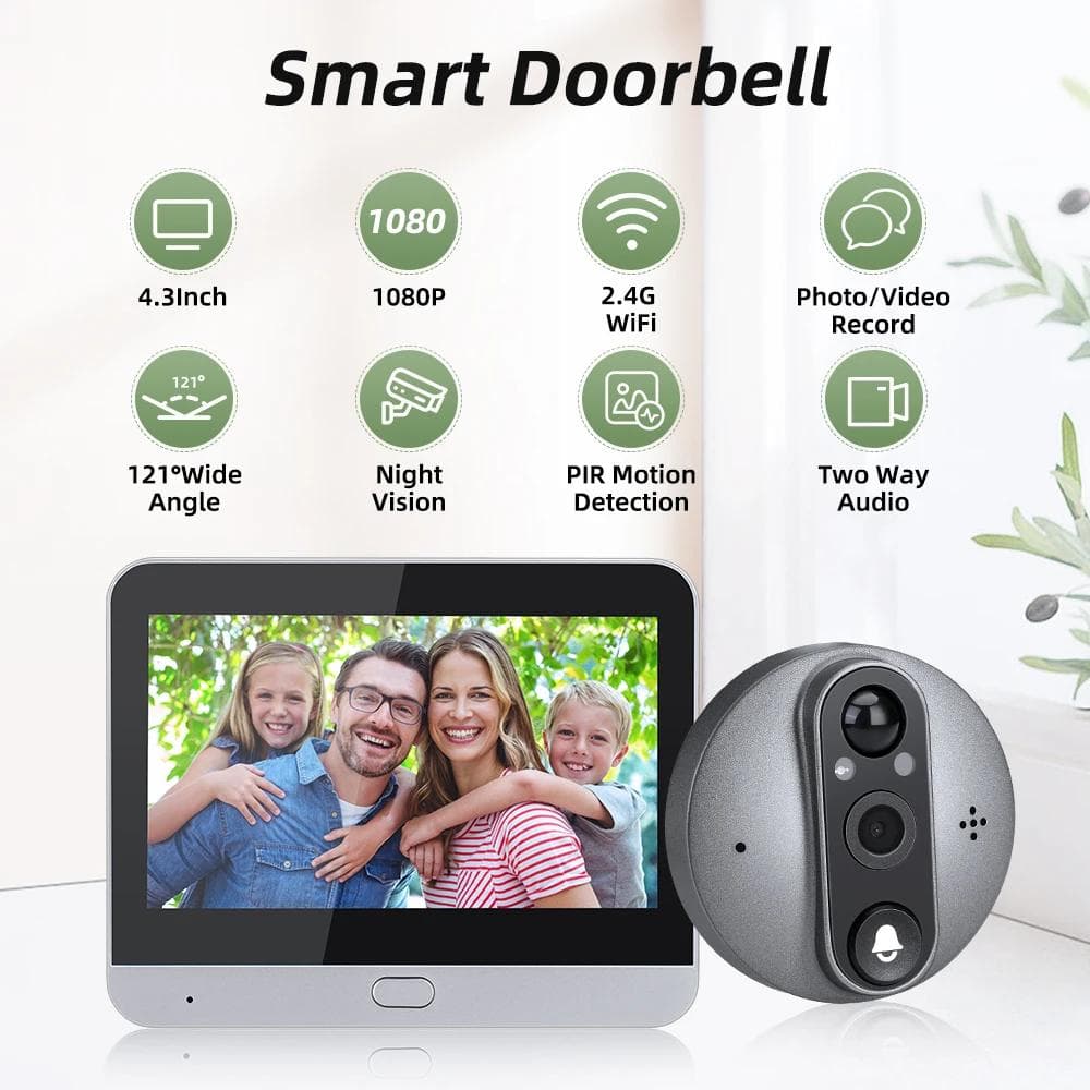 300PA Smart Life Tuya 1080P WiFi Ușă Clopoțel Ochi Vizualizare Cameră 5000mAh Baterie PIR Detector de mișcare IR Alexa Google Digital Viewer