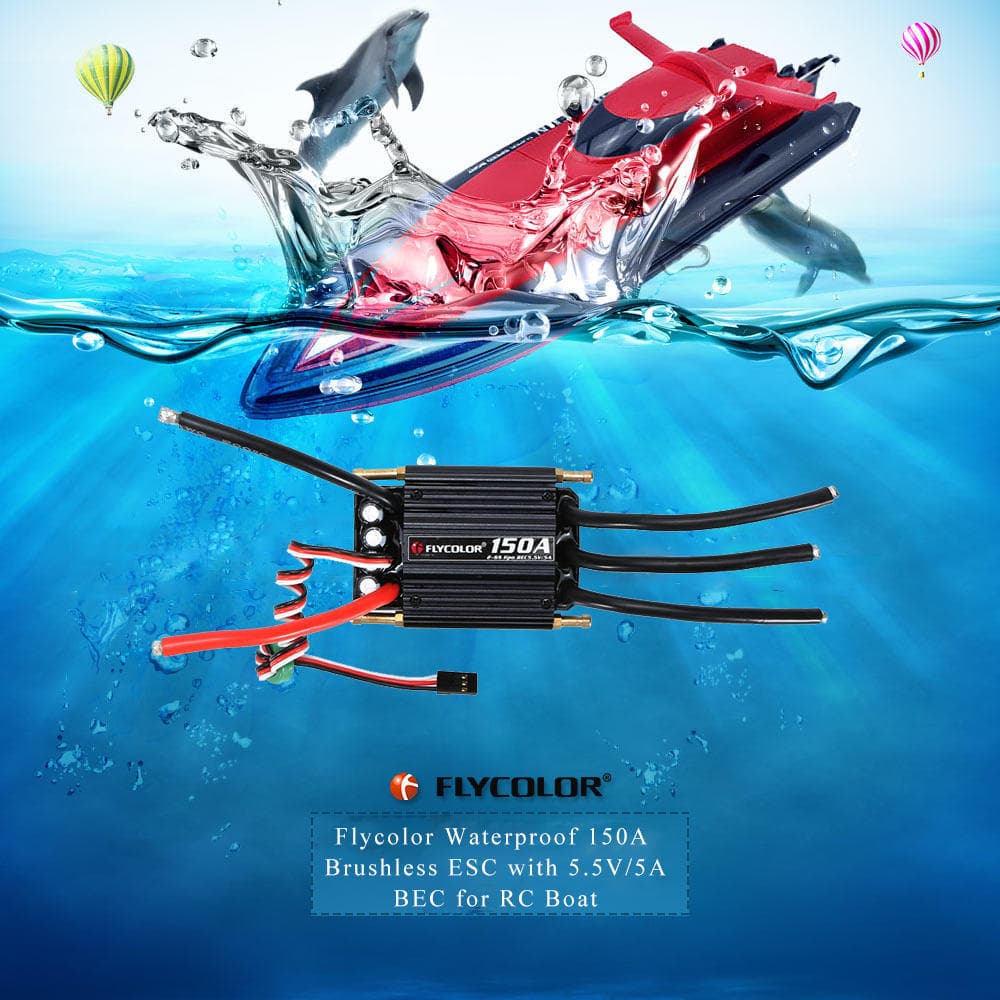 Controller electronic de viteză ESC fără perii Flycolor original rezistent la apă 150A cu 5,5V/5A BEC