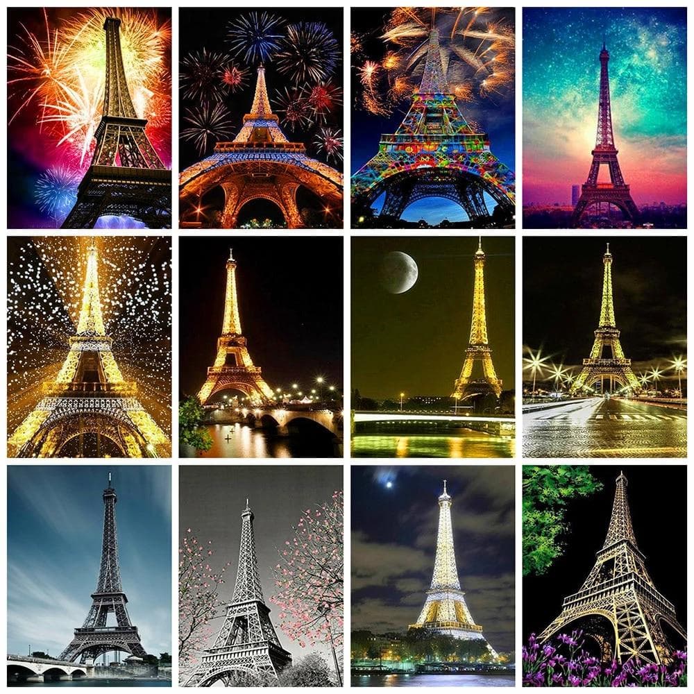Pictură cu diamante 5D, rotund complet, Turnul Eiffel, imagini cu strasuri, broderie cu diamante, peisaj, mozaic, kit de artizanat
