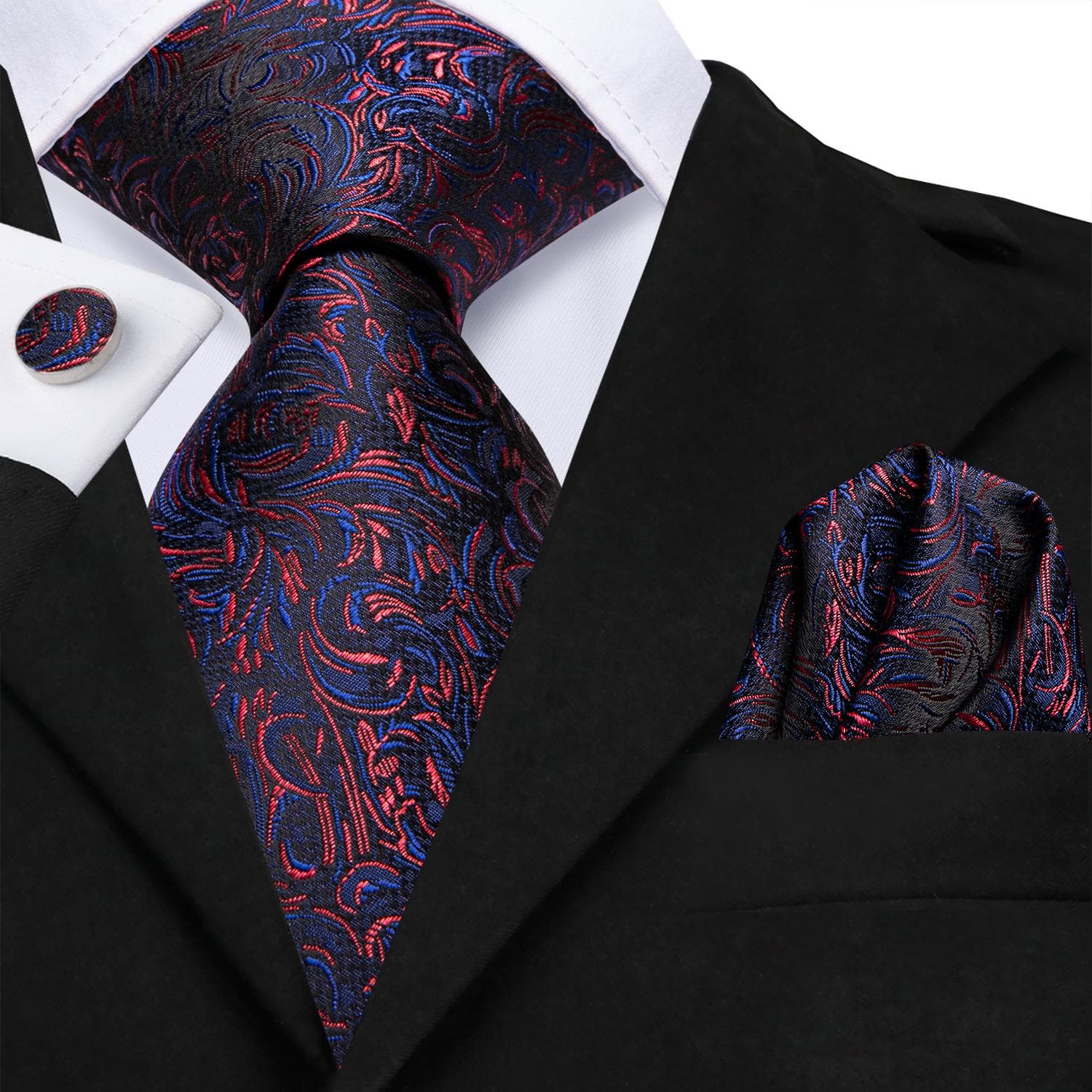Hi-Tie Cravate Barbati Albastru Rosie Matase Cravata Batista Set Butoni Flori Petrecere Nunta cm