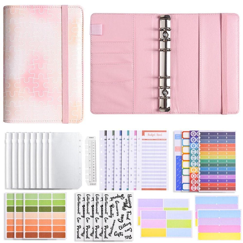 Fișe de cheltuieli Organizator de bani pentru numerar A6 Organizator de planificare bugetară Binder de economii Adult roz