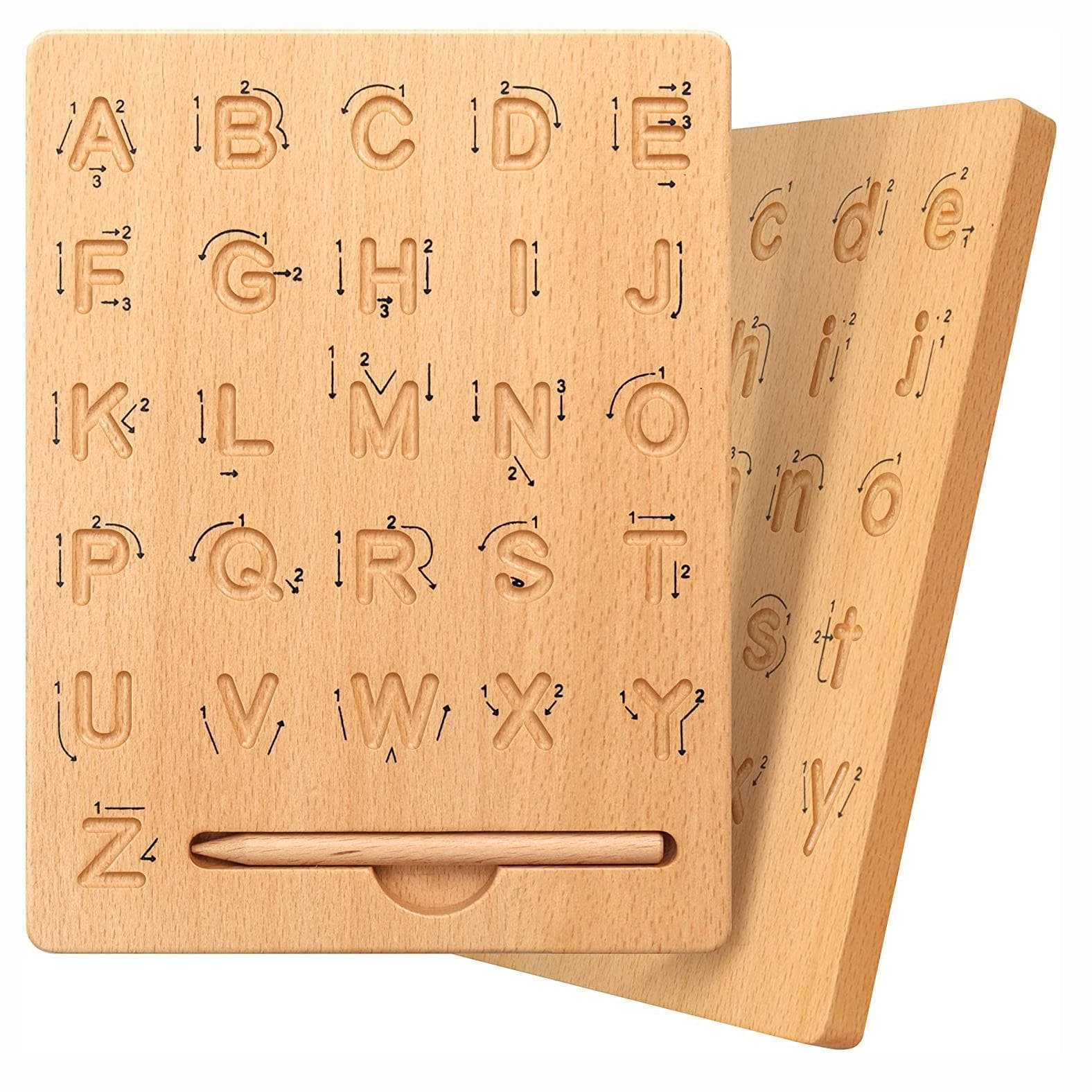 Tablă de exersare a literelor din lemn, instrument de trasare a alfabetului pe două fețe, pentru a învăța să scrieți ABC, joc de jucării