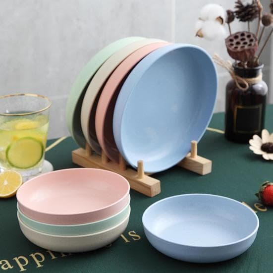 Dinner Plate Solid Color Smooth Surface Easy Cleaning Microwave Safe Food Grade Tableware Round Shape Food Plate Home Anti-Slip Base verde