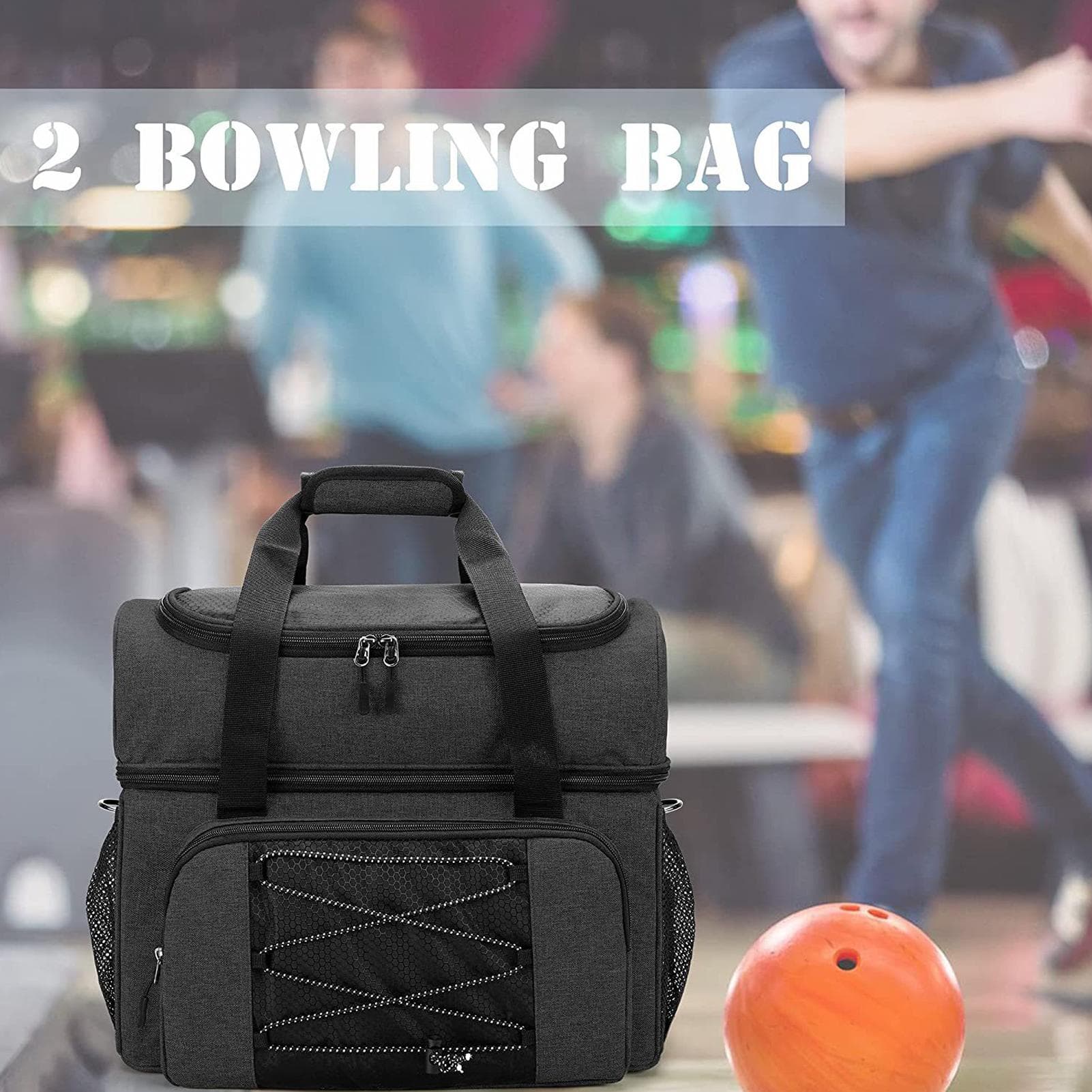 Geanta de bowling pentru 2 mingi Geanta portabila de bowling cu suport captusit pentru minge dubla si pereche negru