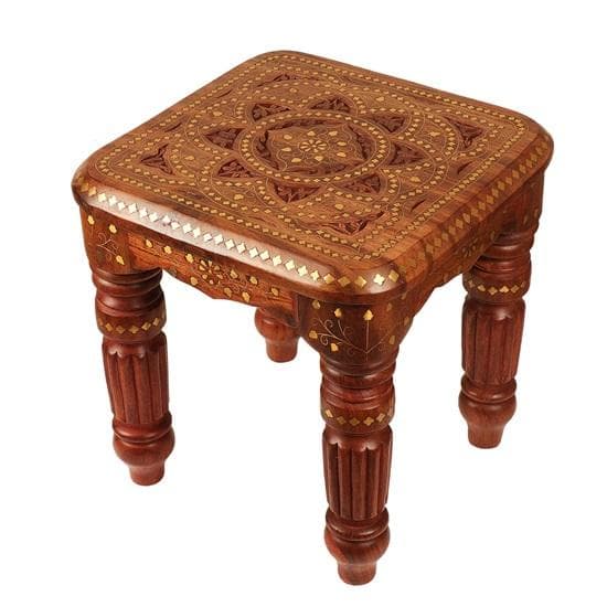Taburet pliabil din lemn de sheesham, înălțime de 30,48 cm, perfect pentru decorarea interioară din lemn natural