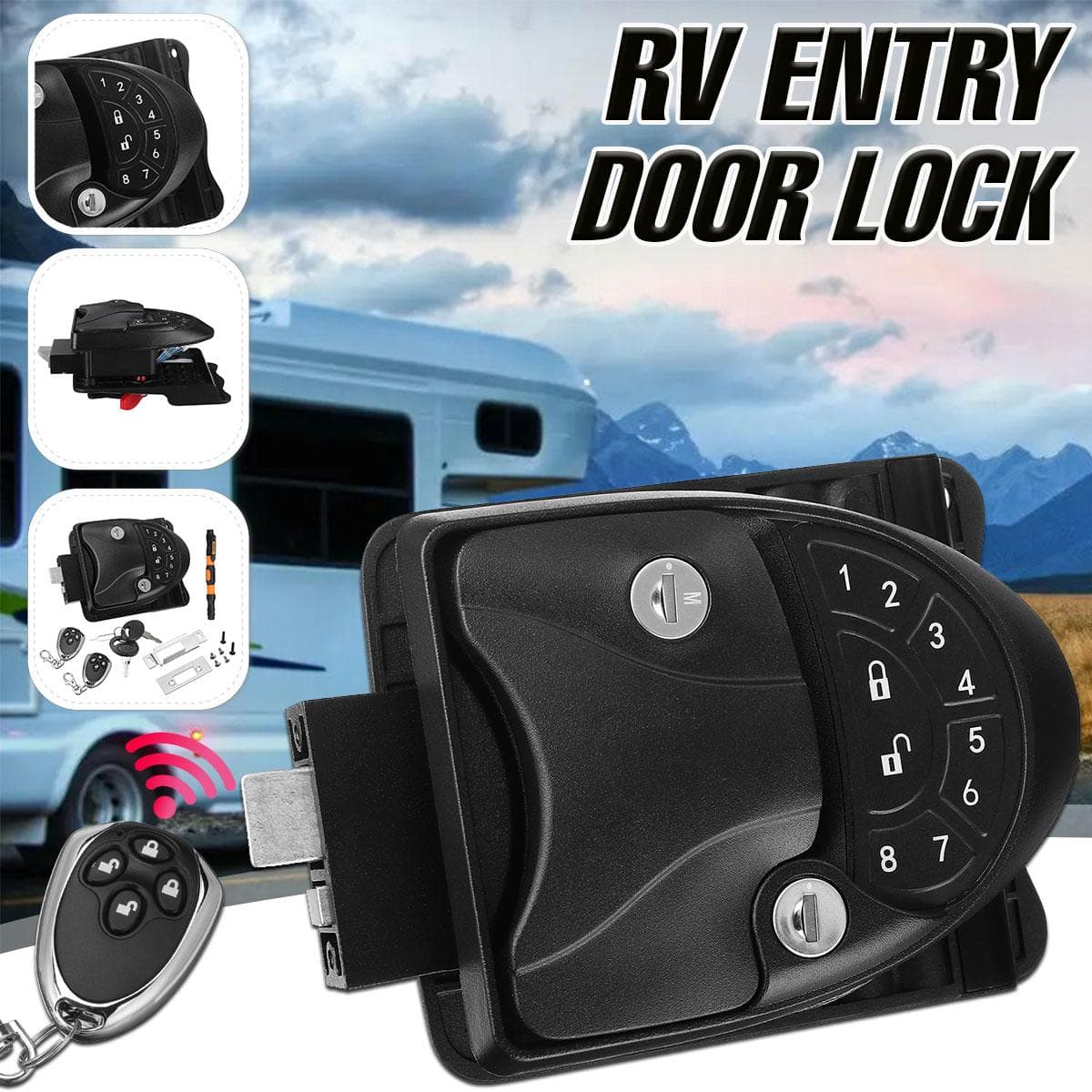 Încuietoare ușii de intrare fără cheie pentru RV Încuietoare impermeabilă încuietoare mâner zăvor cu șurub telecomandă Accesorii fără