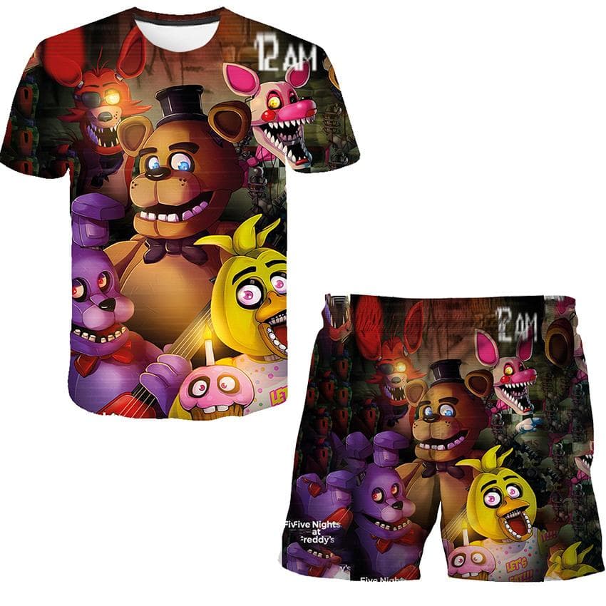 Seturi 2 bucăți Băieți Fete Imprimare 3D haine FNAF Costume Vară Moda tricouri cu mânecă scurtă + Pantaloni scurti Îmbrăcăminte ținute