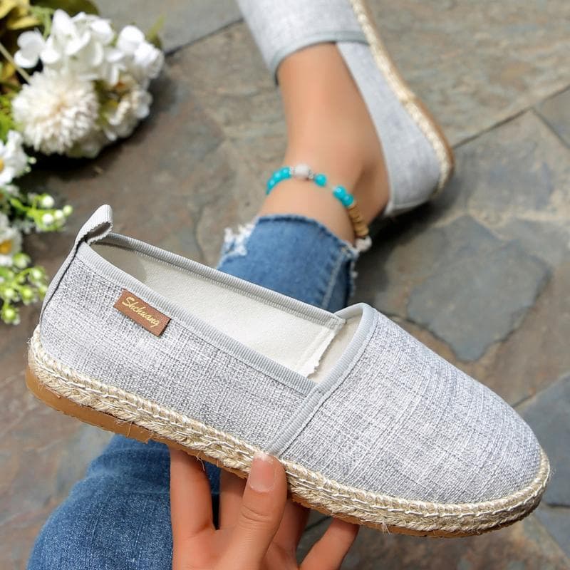 Pantofi de damă slip-on din in, stil pescar - Mocasini penny casual respirabili cu talpă PU cm gri