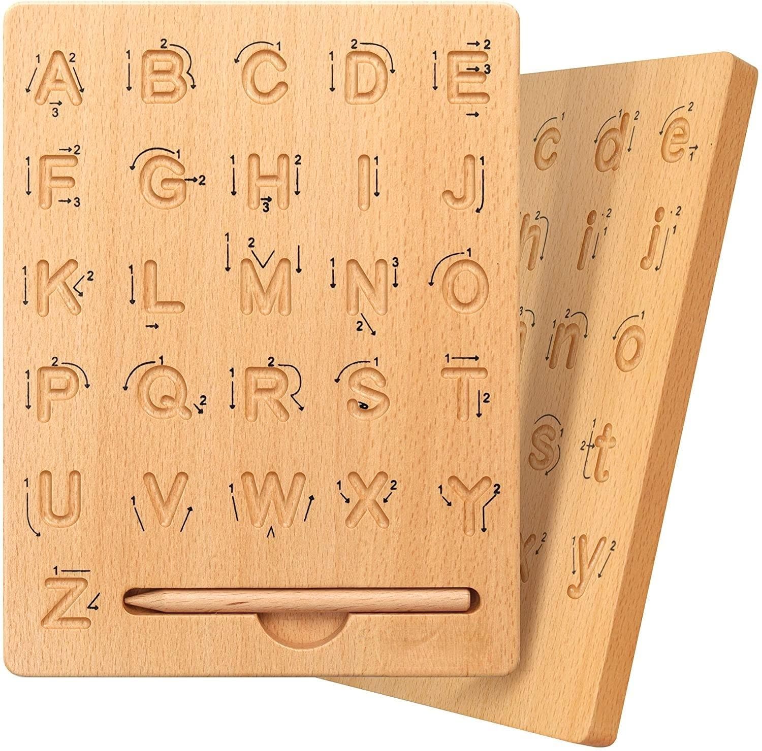 Tablă de exersare a literelor din lemn Instrument de trasare a alfabetului cu două fețe pentru a învăța să scrieți ABC Jucărie educațională