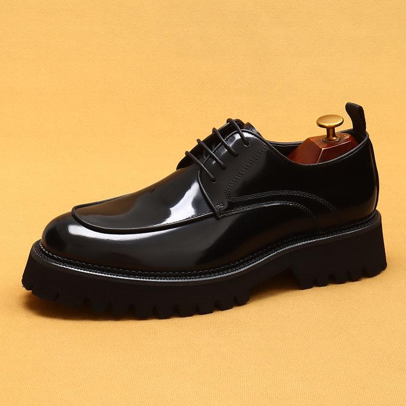 Pantofi din piele cu platformă Cap rotund pentru bărbați din piele strălucitoare pantofi casual de afaceri pantofi britanici din piele naturală