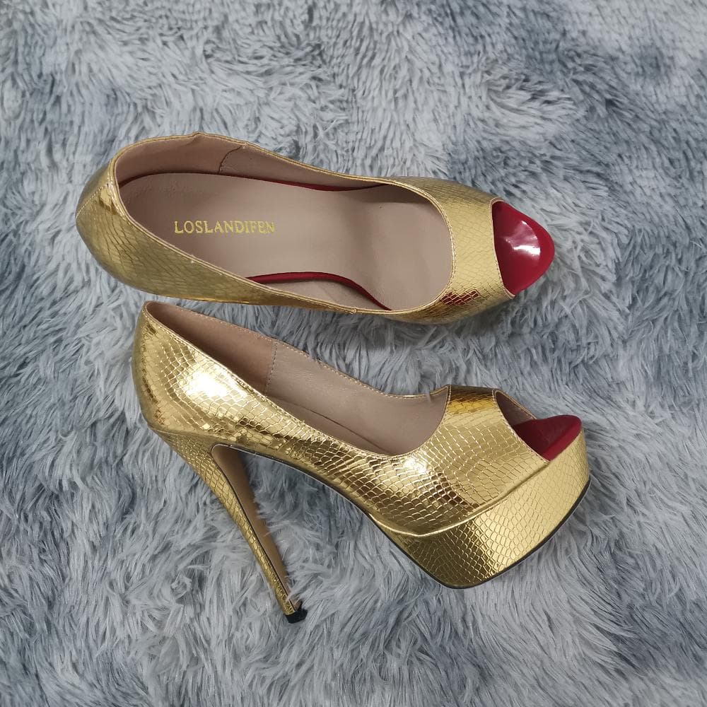 Bărbați unisex Hot Drag Queen Stilettos sexy cu model de crocodil Pompe din piele Sandale cu degetul deschis Pantofi cu toc înalt SM Gay Newhalf cm