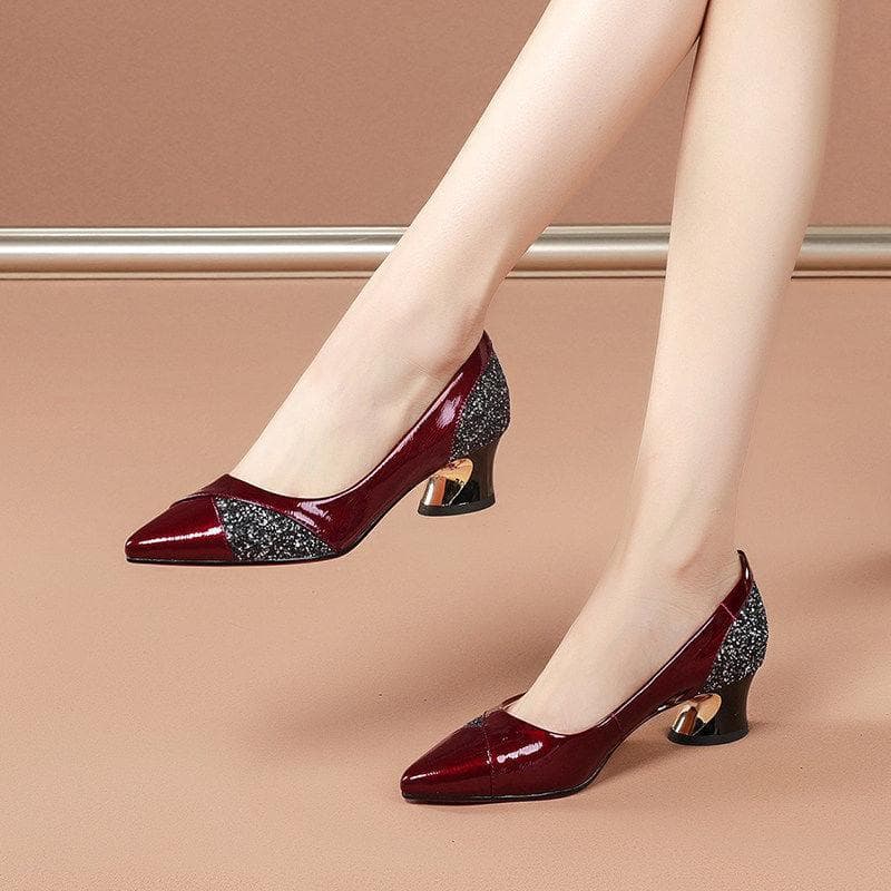 Pantofi de lux de damă Tocuri mijlocii elegante, de petrecere, din piele PU, pantofi ascuțiți, pantofi de nuntă pentru femei, mireasă, muncă de