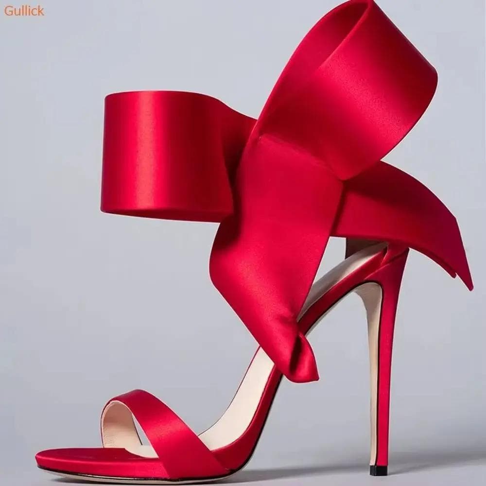 Sanda de Modă cu Toc Stiletto cu Nod Mare Tip Fluture, Curea cu Un Singur Cuvânt, Vârf Decupat, Pantofi de Scenă pentru Femei, Curea Glezna,